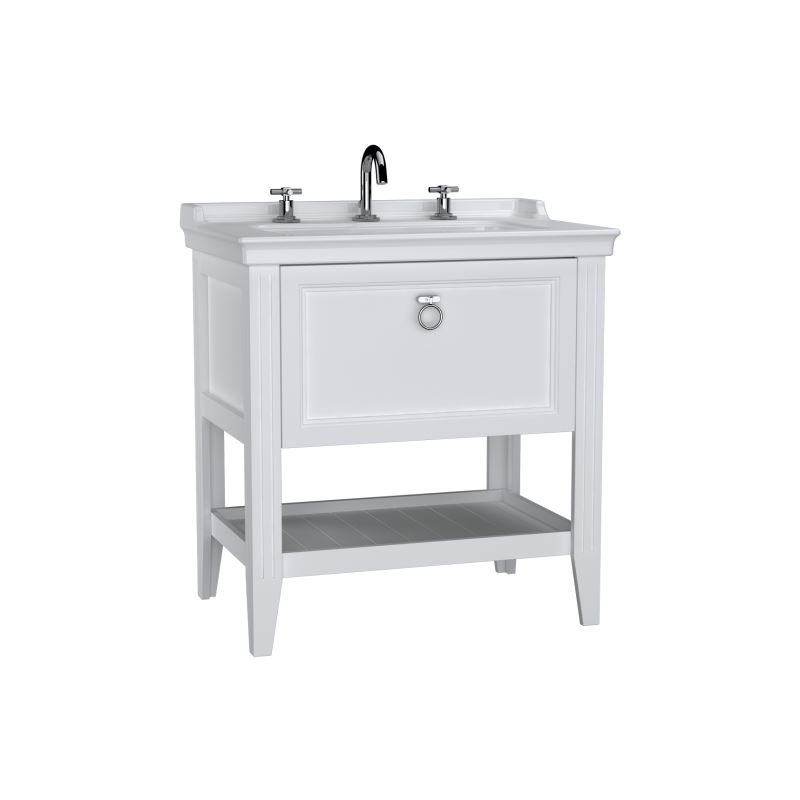 Valarte Washbasin Unit80 cm, with drawers, with vanity washbasin, three faucet holes, Matte White