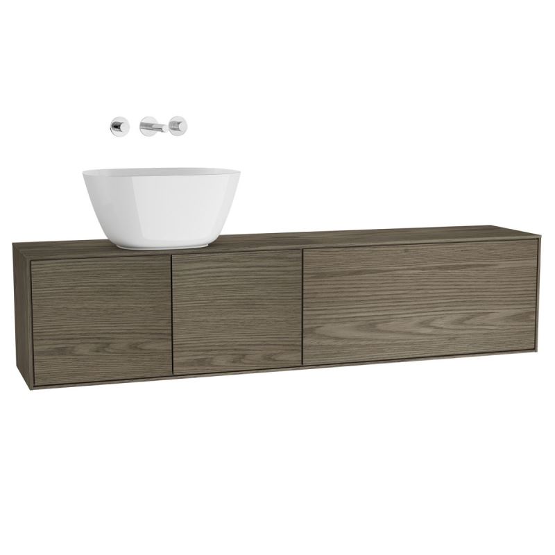 Voyage Washbasin Unit160 cm, for Bowls, with Doors & Drawers, Planked Sand & MatteTaupe, Left