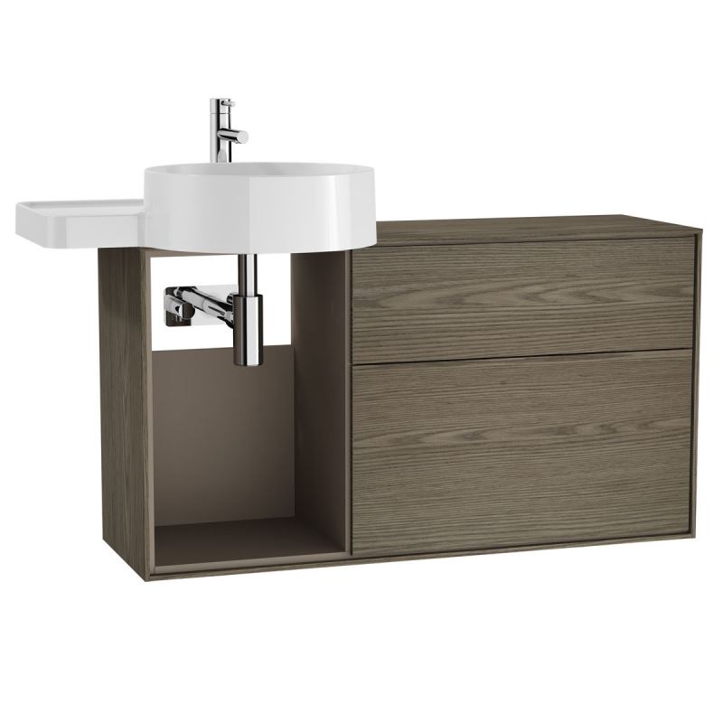 Voyage Washbasin Unit100 cm, for Countertop Washbasin, with Drawers & Shelves, Planked Sand & Taupe, Left