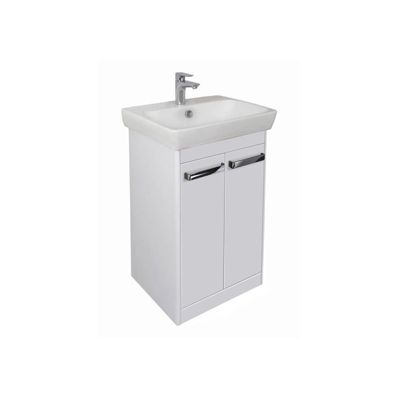 M-Line Washbasin Unit60 cm, with Doors, Floor-Standing, High Gloss White