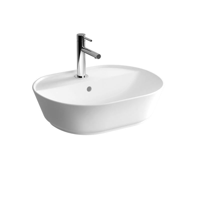Geo Oval WashbasinWith Tap Hole, With Overflow Hole, 55 cm, White