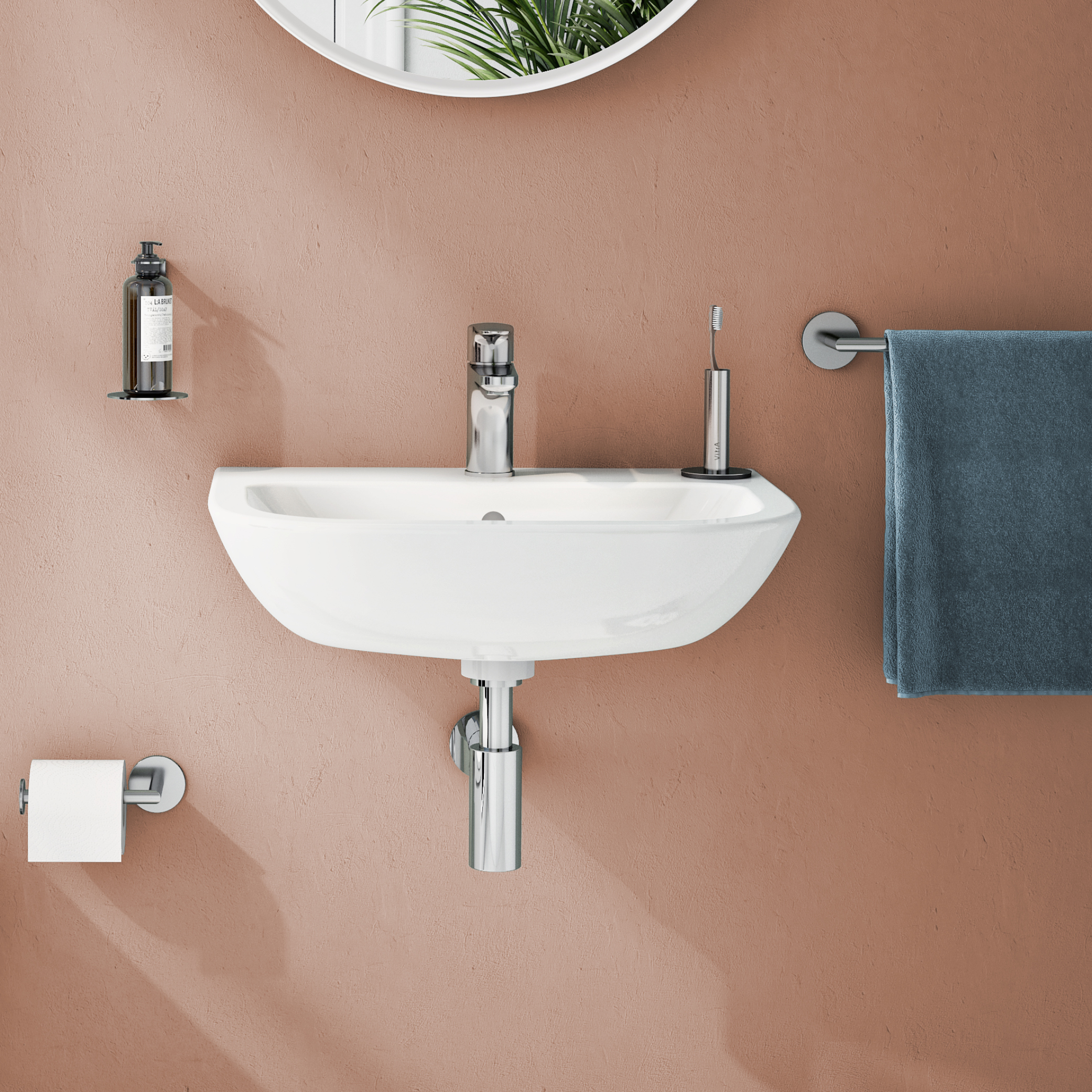 S20 wall-hung washbasin in a styled bathroom