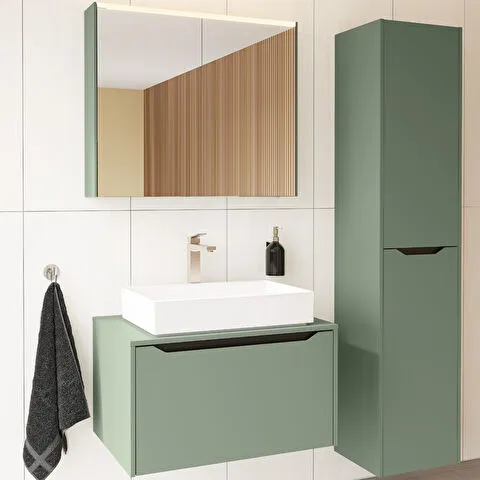Sareta with one soft-close drawer and tall unit, matt green