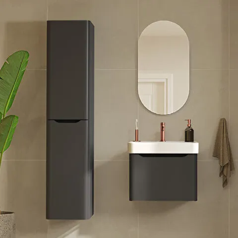 Sareta tall unit and washbasin unit, matt graphite